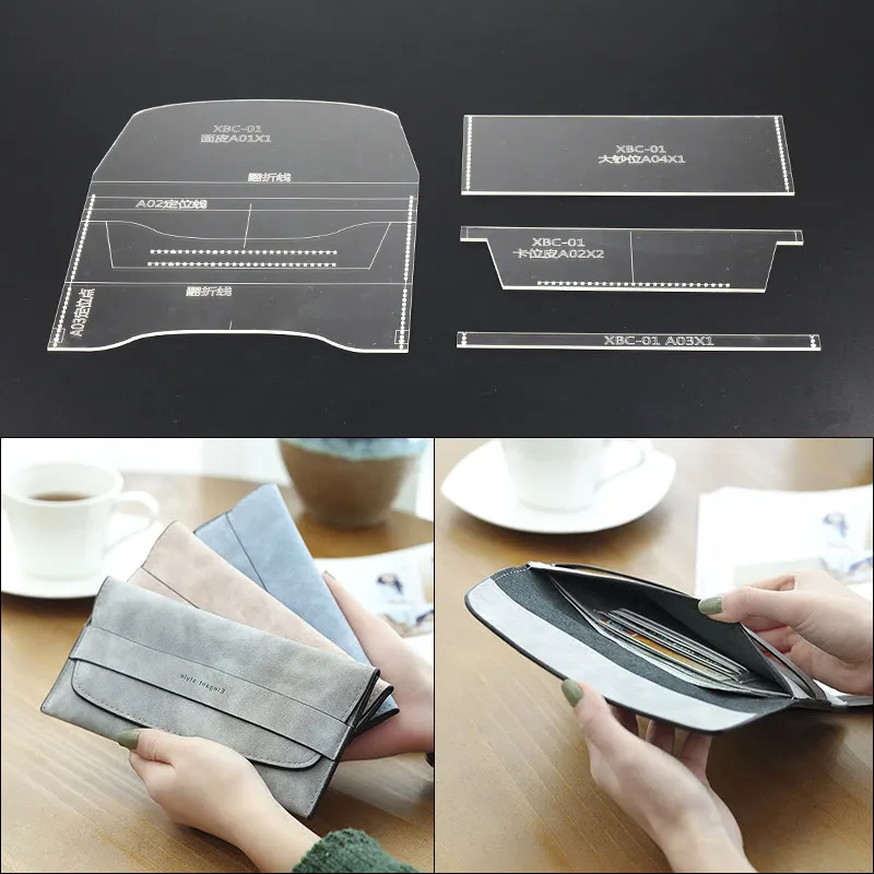 

1set Long wallet edition pattern acrylic durable template handmade leather DIY design wallet edition Leather Tool 9.5*19.5*1cm