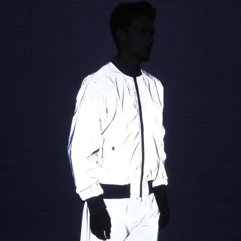 Autumn winter men reflective jacket night reflect light bomber