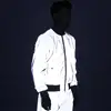 Autumn winter men reflective jacket night reflect light bomber pilot jackets windbreaker men nightclub DJ singer stage costume 1