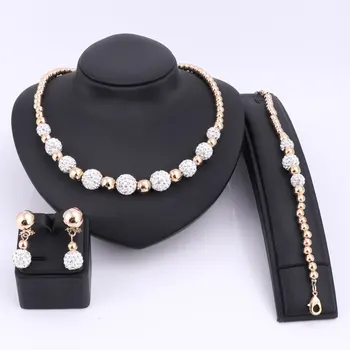 

African Beads Gold Color Crystal Jewelry Sets For Women Wedding Dress Accessories Bridal Set Necklace Bracelet Earrings
