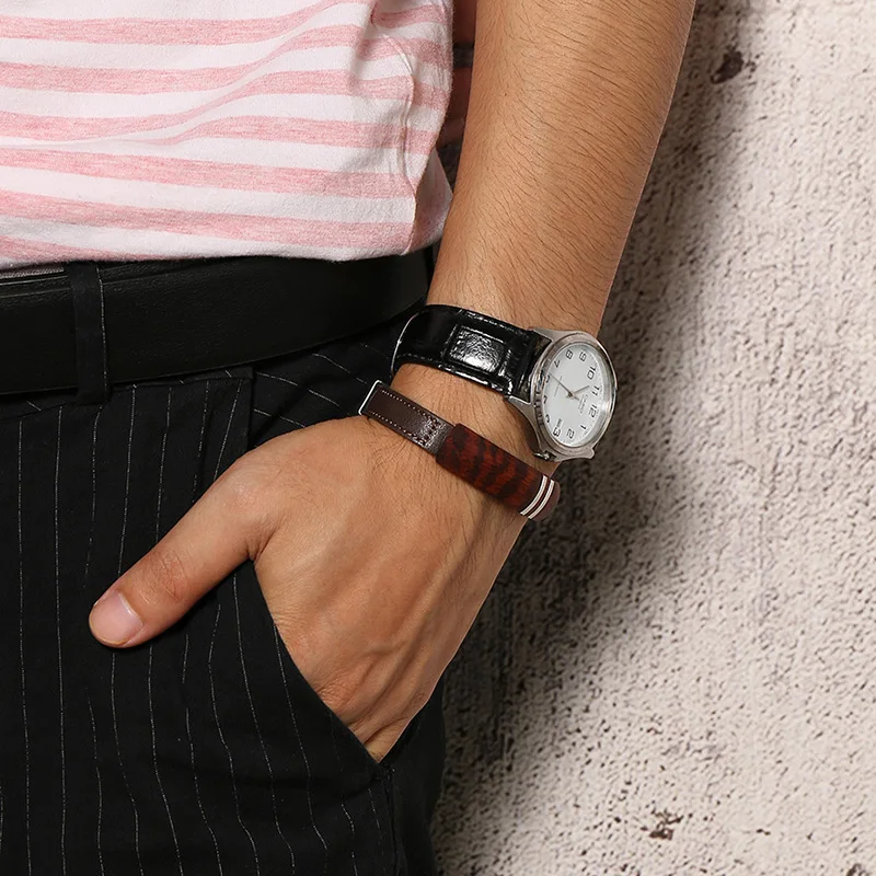 Meaeguet коричневый натуральная кожа мужские браслеты с подвесками одежда высшего качества палисандр налет браслет ювелирные изделия из нержавеющей стали 13 мм