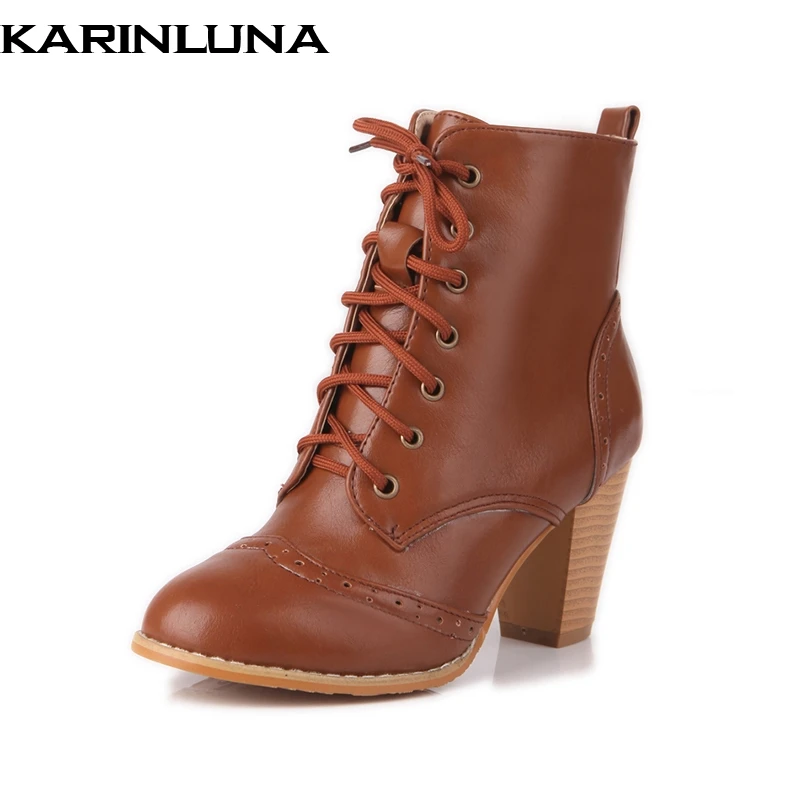 

KARINLUNA New Big Size 34-48 Customized Square High Heels British Style Women Ankle Boots Shoes Retro Autumn Winter Shoes