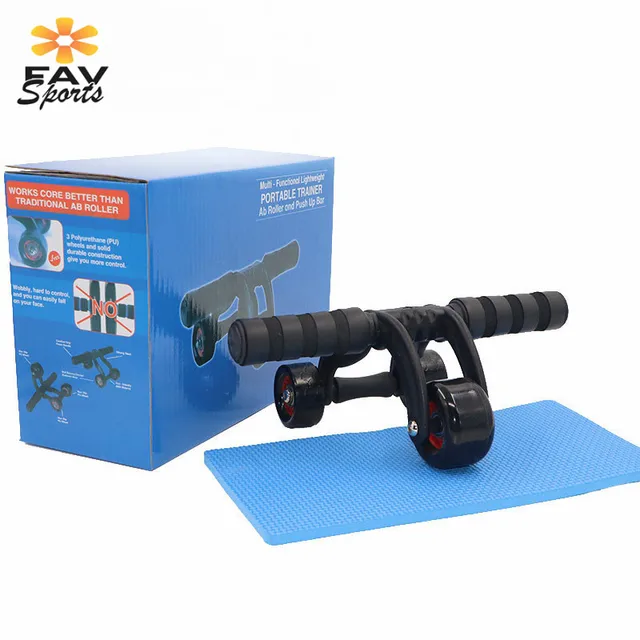 US $52.99 3 Wheel AB Abdominal Wheel Roller With Knee Pad Fitness Muscle Trainer Crossfit Exercises Equipment