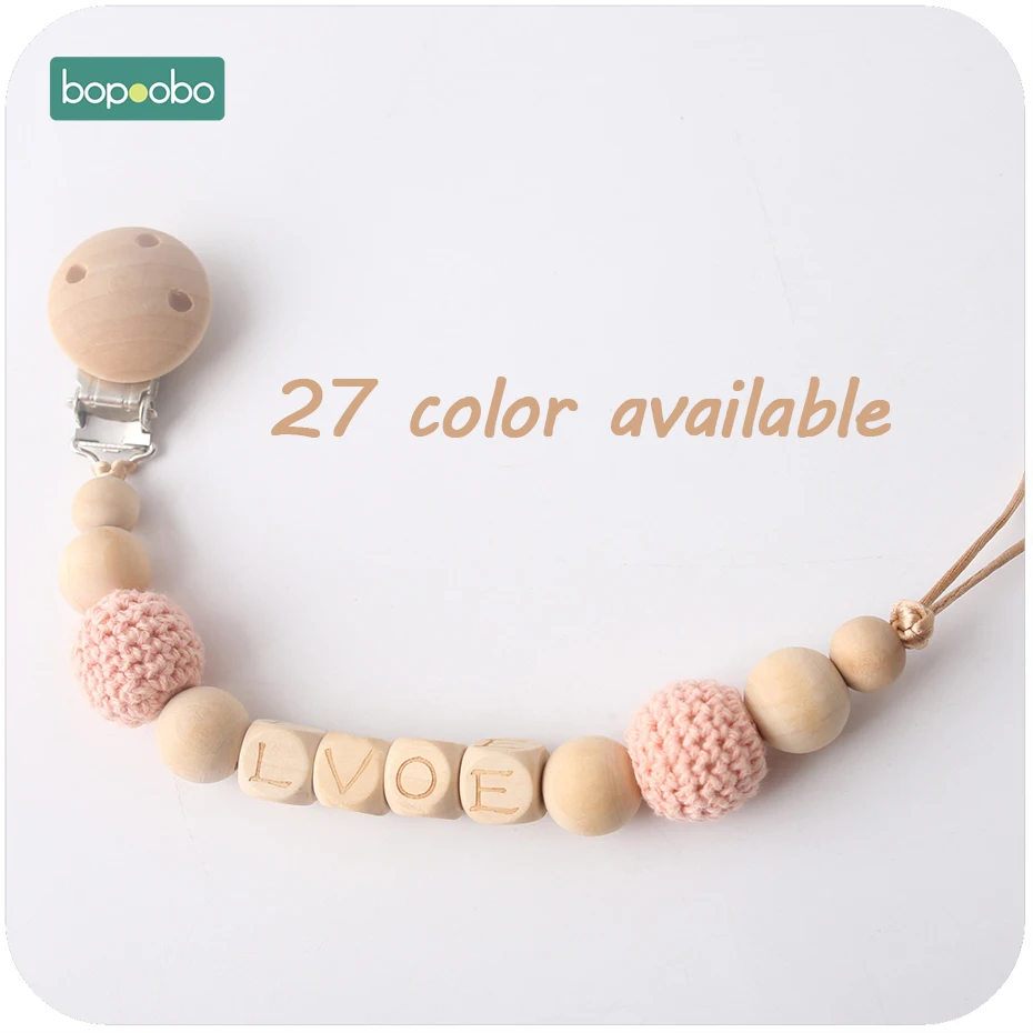 

Bopoobo 1PC Custom Name Personalised Clip Pacifier Chain Holder Baby Teether Natural Organic Crochet Baby Newborn Birthday Gift