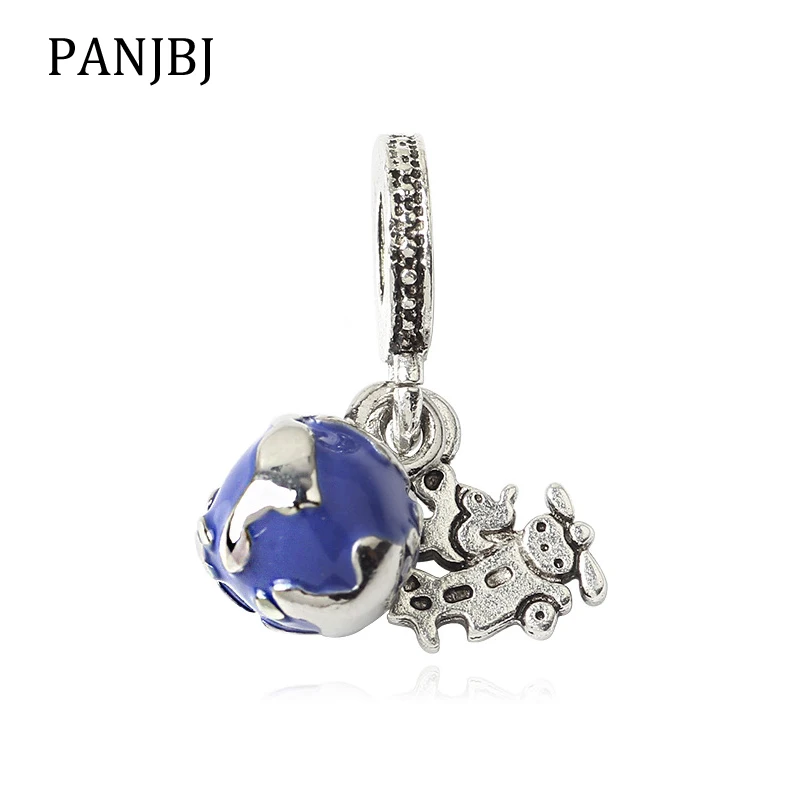 

New Original Free Shipping Silver Plated Bead Alloy Mickey Travel Dangle Charm Fit Pandora Bracelet Necklace DIY Women Jewelry