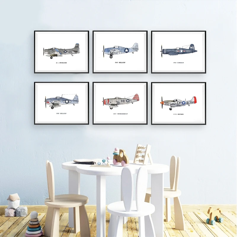 Vintage Airplane Art Prints Kids Room Decor