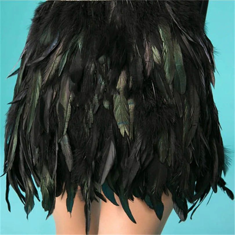 Women Costume Peacock Elastic Waist Feathers fringe ostrich Skirts