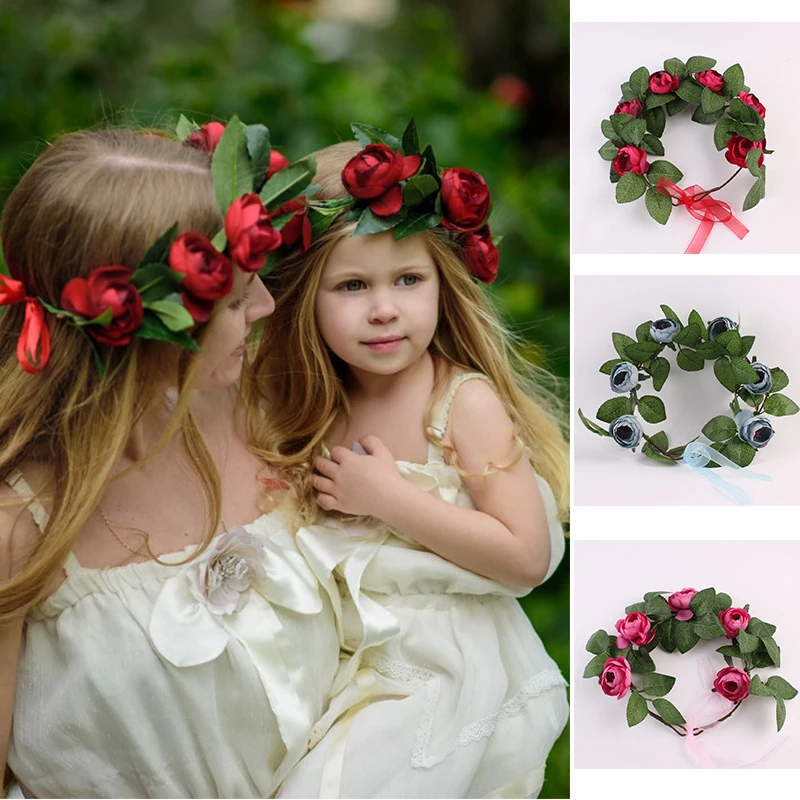 

NASHAKAITE 1/2pcs Fashion Mommy and me Headbands Photography Beach Bohemian Artificial Flowers Wreath Floral Crown Hairbands