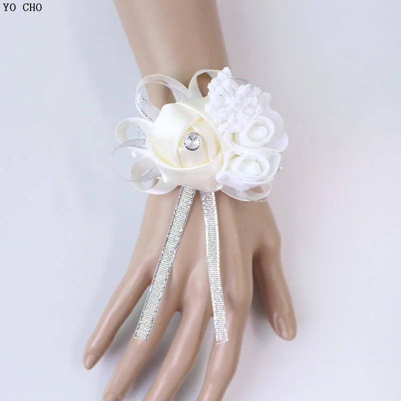 wedding wrist corsage Bracelet bridesmaid rose silk white pink marriage wrist corsage  (252)