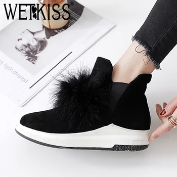 

WETKISS Fur Women Ankle Boots Round Toe Flock Footwear Platform Snow Female Boot Warm Thick Plus Shoes Woman Winter 2018 New