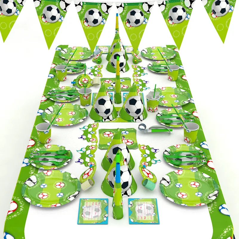 Вечерние футбол тема бумажная чашка+ тарелка+ салфетка+ флаг вечеринка для мальчика день рождение поставка Свадебные украшения детский Душ Поставки