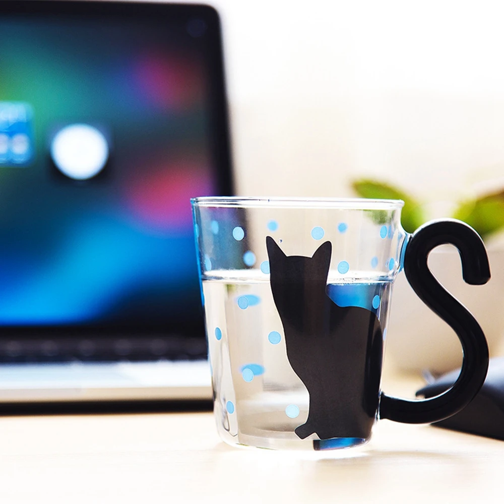 

Cute Creative Cat Kitty Glass Mug Cup Tea Cup Milk Coffee Cup Music/dots/english Words Home Office Cup