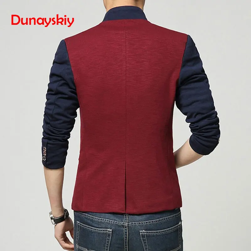 Plus Size Blazer Men Chinese Collar Suit Mens Autumn Blazer Hommes Casual Jacket Fashion Patchwork Brand Clothing Veste Homme