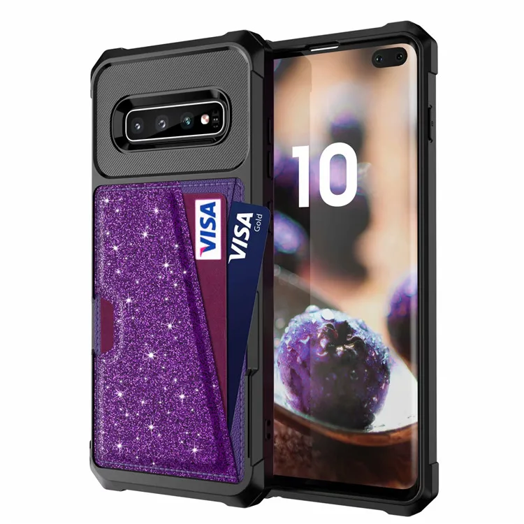 Чехол для samsung Galaxy S10 S10E S9 Plus Note 9 с блестящими стразами и магнитной подставкой для автомобиля, чехол-бумажник для карт, чехол для samsung S 10 9 Plus - Цвет: Фиолетовый