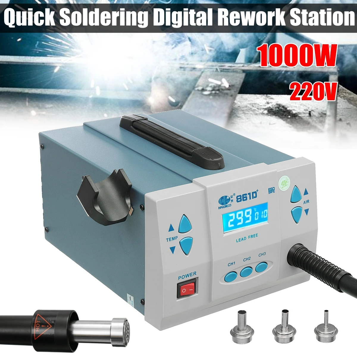 

1000W Thermostatic Quick Soldering Digital Rework Station Lead-free Desoldering