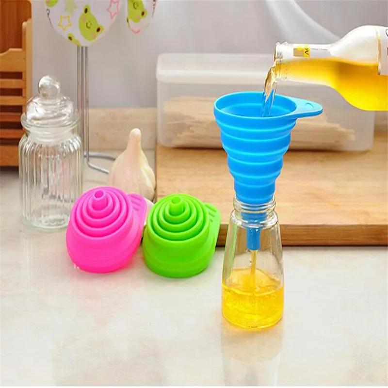 

1PC Portable Oil Honey Funnels Silicone Folding Liquid Funnel Folding Wine Collapsible Style Hopper Kitchen Things Cooking Tools