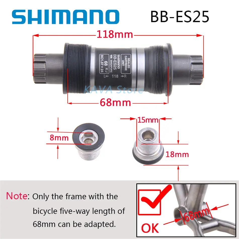 SHIMANO الجوف رمح BB-ES25 أسفل قوس MTB جبل دراجات الطريق محور مكون أجزاء تطبيقها M430 M390 M4000 SHIMANO الجوف رمح BB-ES25 أسفل قوس MTB جبل دراجات الطريق محور مكون أجزاء تطبيقها M430 M390 M4000