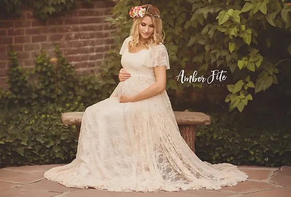 2025 Women White Skirt Maternity Photography Props Lace Pregnancy Clothes Maternity Dresses For pregnant Photo Shoot Clothing - 5