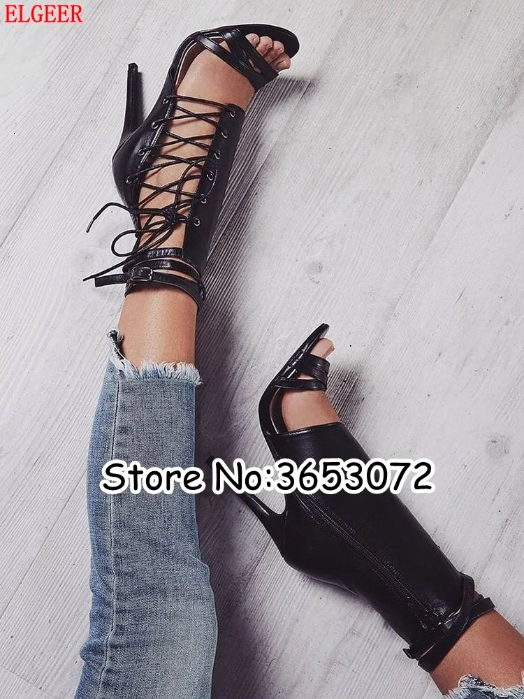 Cut-outs Leather Peep Toe Stiletto Gladiator Ankle Wrap Sandals Shoes Tie Up Strappy Lady High Heels Casual Bandage Pumps | Обувь
