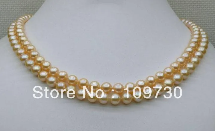 

Jewelry 001450 Natural pink golden 2std 6.5-7mm AAA+ round akoya pearl necklace 14KGP 17/18