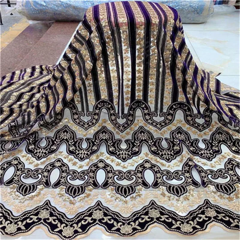

African Lace Fabric 2019 High Quality Lace Embroidery African Velvet Lace Fabric Sequins Fabric For Nigerian Wedding