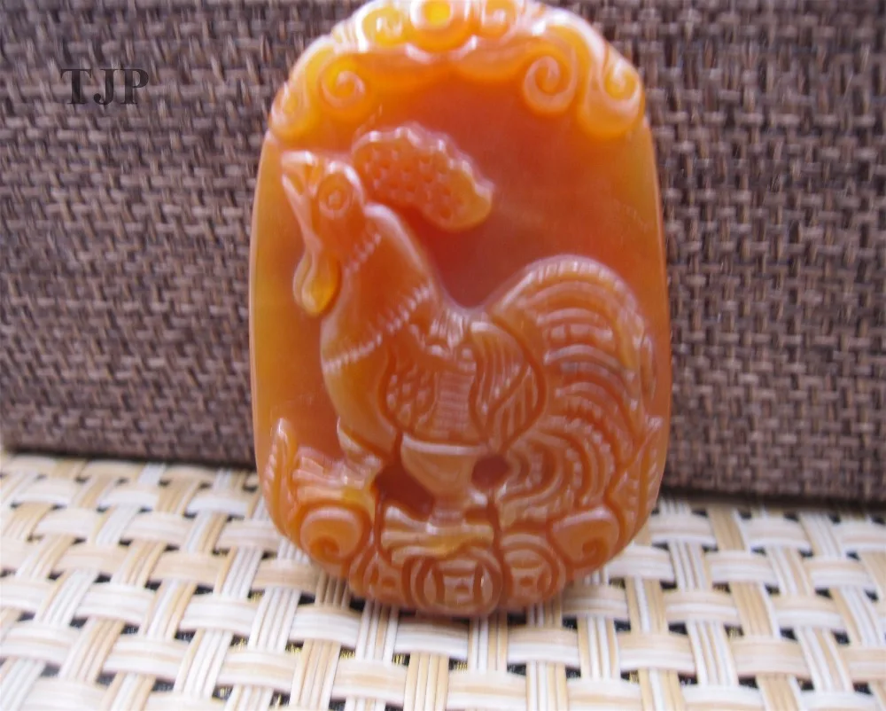 

natural HUANGLONG jade isabelline carven lucky Chinese cock horse pendant with certificate together jade pendant