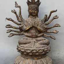 Песня voge gem S1810 1" Старый Древний Тибет Буддизм Бронзовый 18 Руки Маха Cundi Мать Статуя Будды