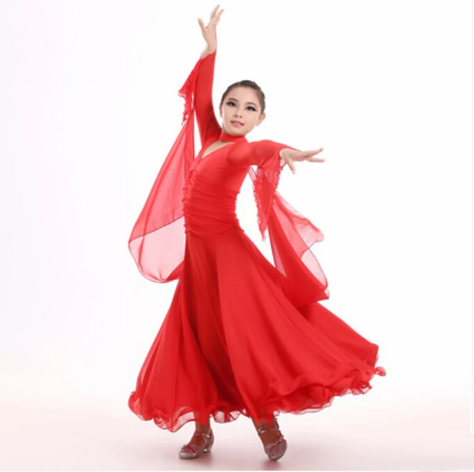 

Red/White/Black Long Tutu Skirts Dance Dress For Girls Child Ballroom Dance Competition Dresses Robe Latine Waltz/Modern Costume