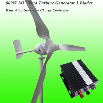 

2017 New Arrival 3 Blades Rated 600W 24V Wind Generator & Rated 600W 24V Wind Charge Controller Wind Power Generator Kit