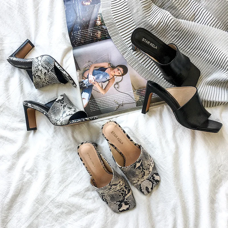 

2019 Brand New Snake Skin Fashion Women Shoes Mules Shoes Women Microfiber Leather Animal Prints Women Slippers Flip Flops PU