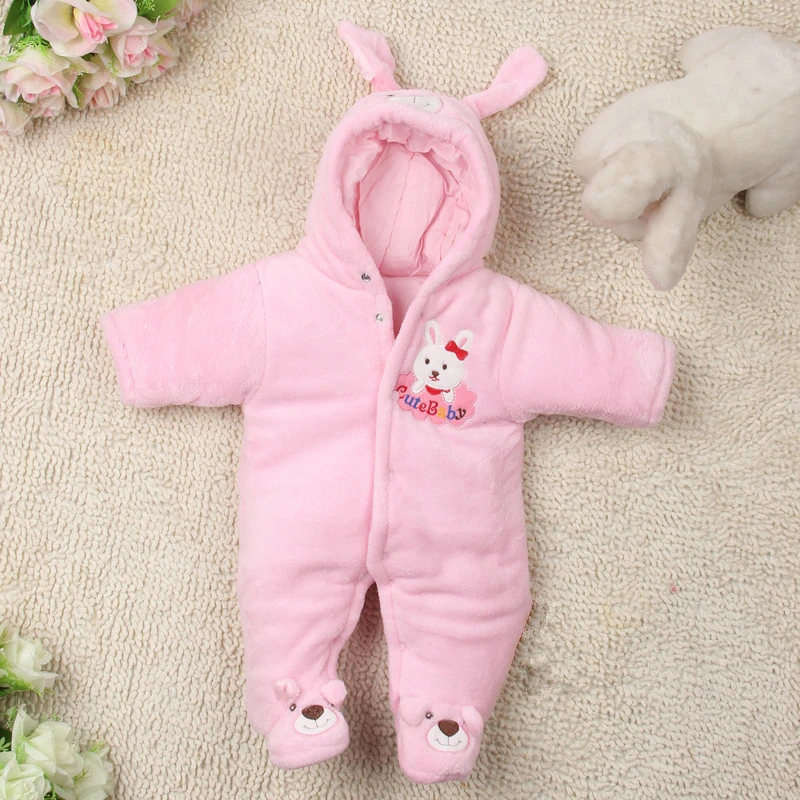 لطيف الخريف الشتاء القطن الطفل رومبير الصوف طويلة الأكمام المعطف مقنعين الرضع بذلة الدب أسفل Snowsuit الرضع حللا