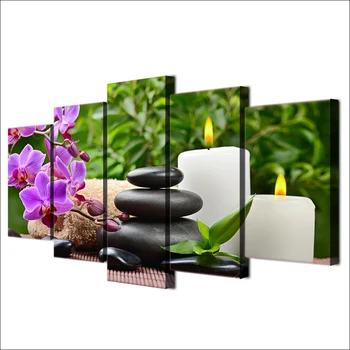 

HD Printed 5 Piece Canvas Art Pink orchid Spa Zen Painting Framed Wall Picture for Living Room home decor on canvas wall