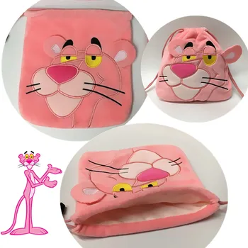 

candice guo! Q plush toy sweet pink panther storage drawstring bag pencil bag phone bag cosmetic bag birthday Christmas gift 1PC