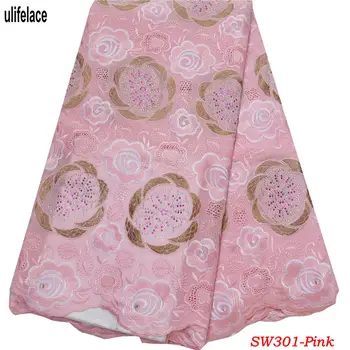 

African Lace Fabric High Quality Swiss Voile Lace In Switzerland Cotton Embroidered Rhinestones bridal lace fabrics SW-301
