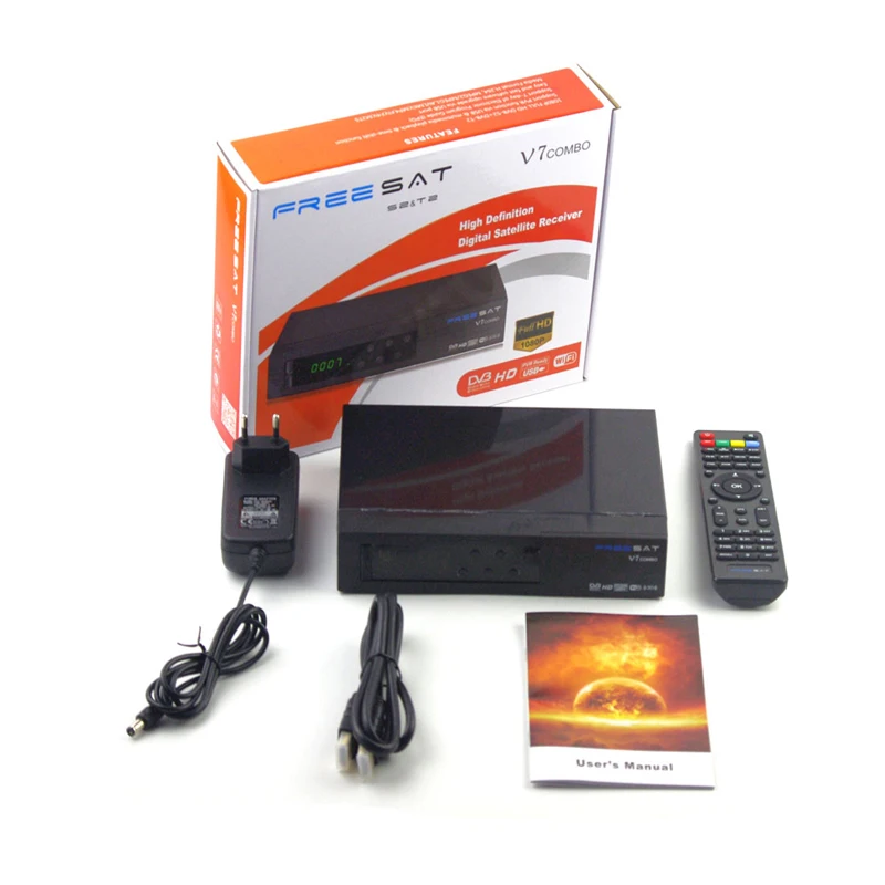 

3pcs/lotFreesat V7 Combo Satellite Receiver DVB S2+DVB T2 Combo autoroll powervu Biss Key Cca Newc Youtube v8 combo