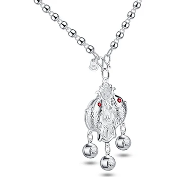 

Retro personality sterling silver fish pendant fashion woman 925 sterling silver long necklace. Charmsolid silver chain jewelry