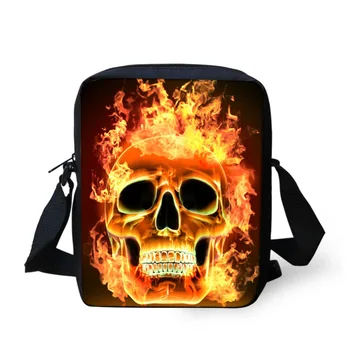 

THIKIN Classic Men's Flame skull Messenger Bags Personalized College Boys Single Shoulder Bags Mini Child Kids Crossbody-bags