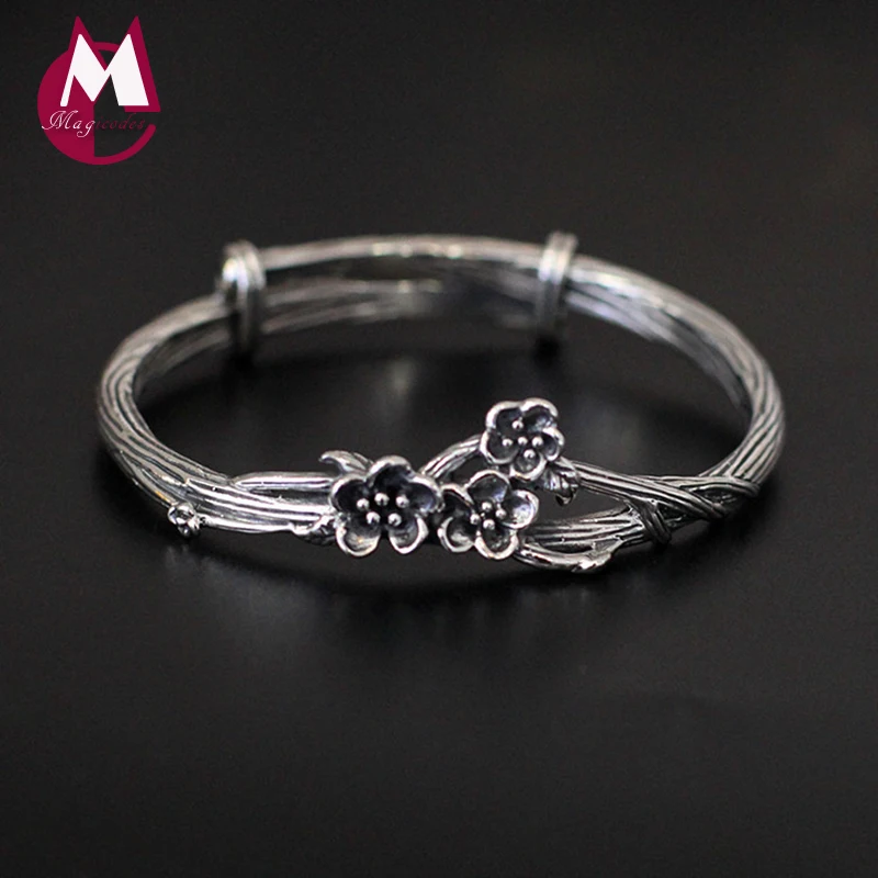 Женский винтажный браслет из серебра 100% пробы с цветком сливы|bangles for women|bangle 925bangle