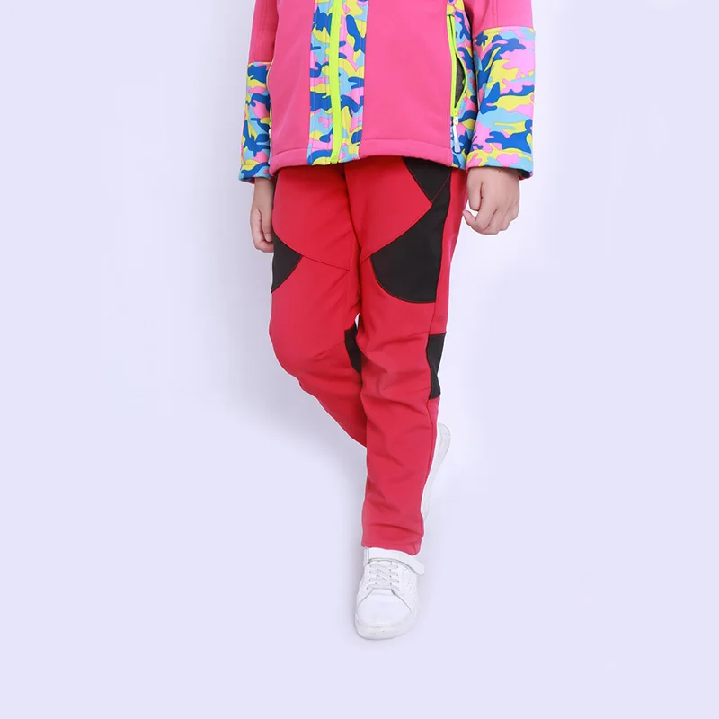 Niños Patchwork invierno Trekking pesca senderismo Softshell pantalones niños niñas lana al aire libre esquí pantalones calientes impermeables