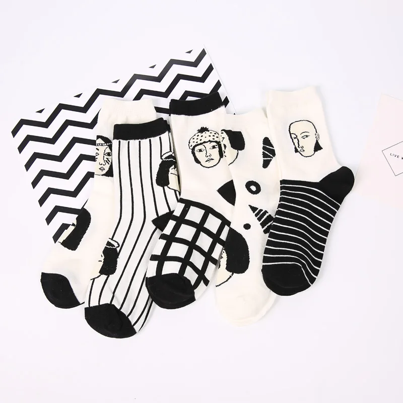 HUI GUAN, простые хипстерские милые носки с вышивкой, японские полосатые забавные носки, дышащие эластичные хлопковые носки для женщин