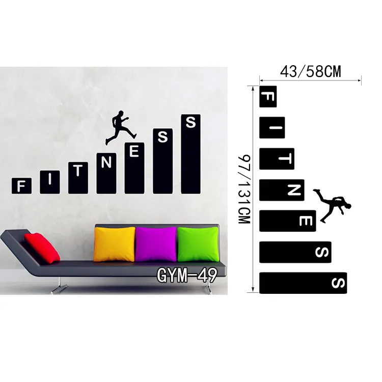 Новая виниловая наклейка на стену съемные настенные декорации фитнес-зал Тренировка Цитата упражнения наклейка на настенное украшение для комнаты - Цвет: GYM49