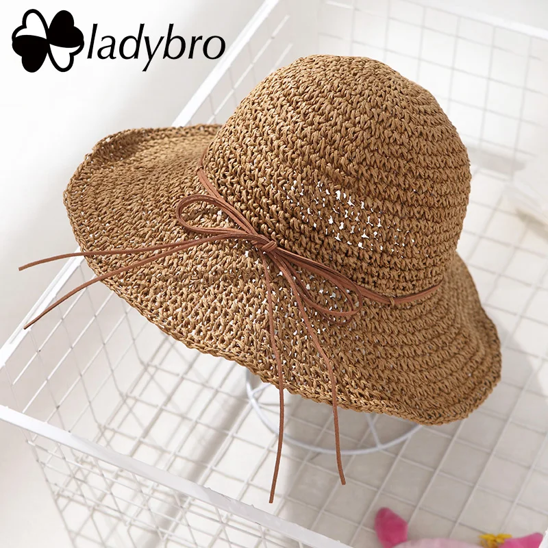Женская Солнцезащитная шляпа Ladybro соломенная складная с бантом и широкими полями