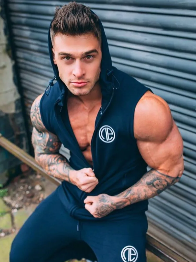  New Mens Gyms Hoodie Singlets Sweatshirts sleeveless hoodies printing Bodybuilding Fitness male wai