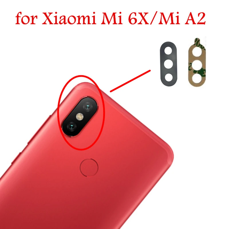 2 шт для Xiaomi Mi A2 задняя Камера Стекло Задняя крышка объектива Камера Стекло с помощью клейкой ленты 3м для Xiaomi Mi 6X замена запасных Запчасти