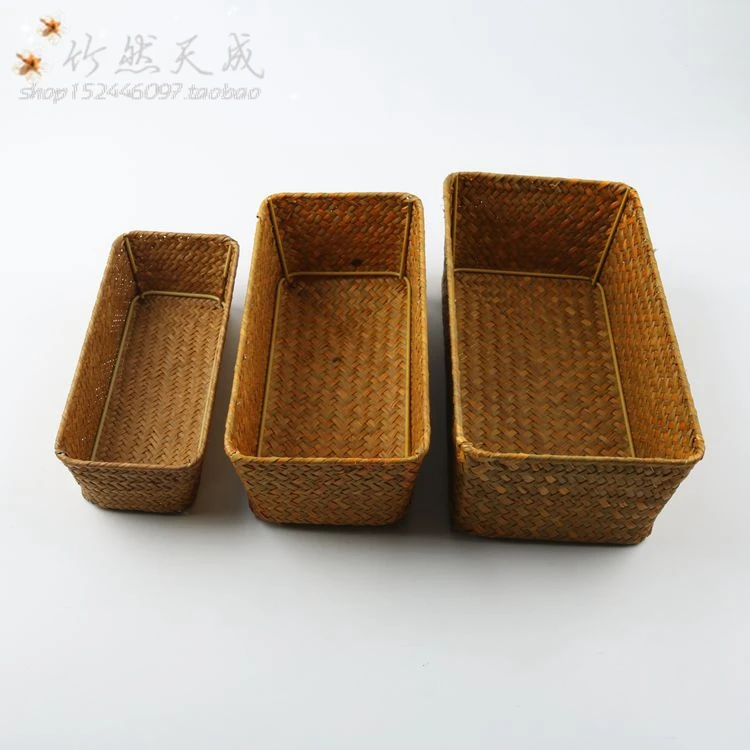 

Straw Desktop Storage Boxes Office Remote Control Key Storage Mesh Jewelry Box Home Decorative Storage Organizer