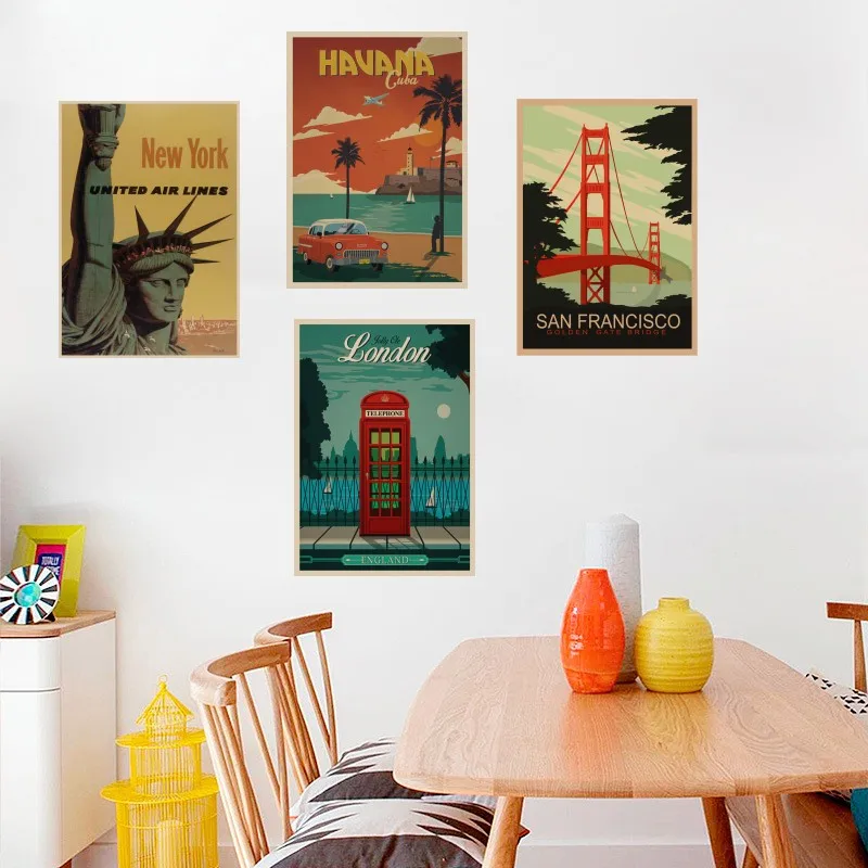 

TRAVEL & RAILWAYS Posters Wall Stickers Retro MIAMI/ROME/MAUI/LONDON/NEW York Poster Prints For Livingroom Home Decoration