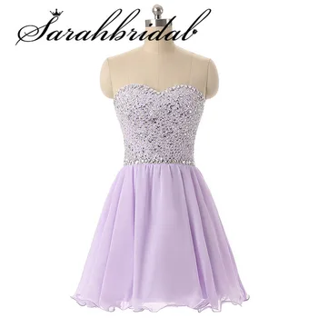 

Sweety Short Homecoming Dresses Lilac Graduation Beaded Lace up Sweetheart Crystal Chiffon Cocktail Party Prom Gowns SD103