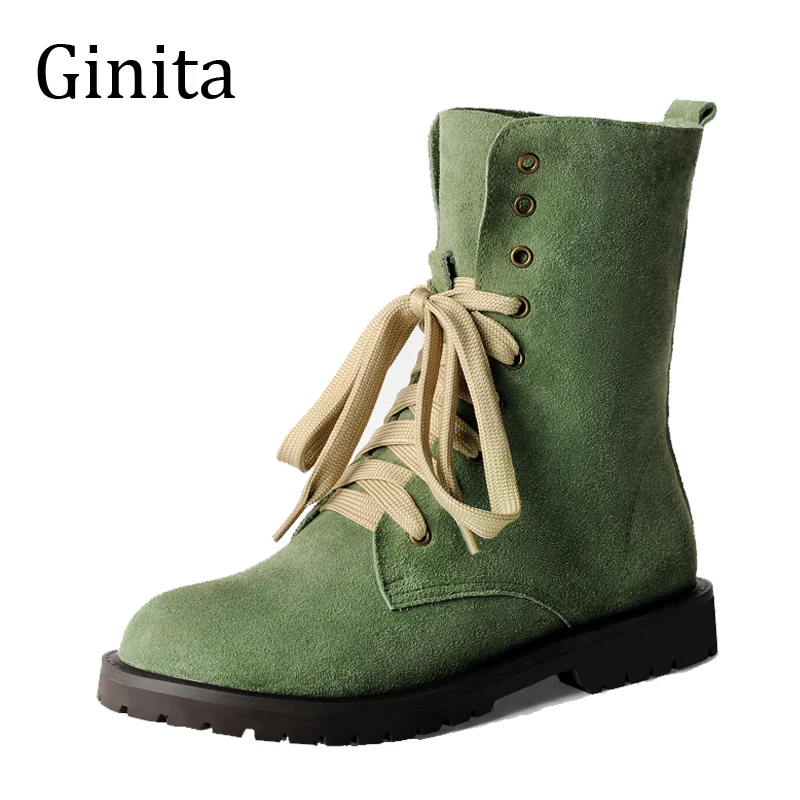 

2018 Winter Fur Warm Women's Ankle Martin Boots Fashion Cow Suede Leather Boots For Women Green Boots Girls Student Shoes