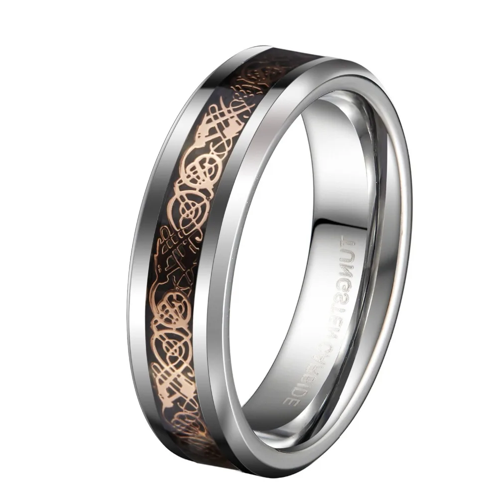 18K Rose Gold Plated Celtic Dragon 6mm Tungsten Carbide Wedding Band Ring_