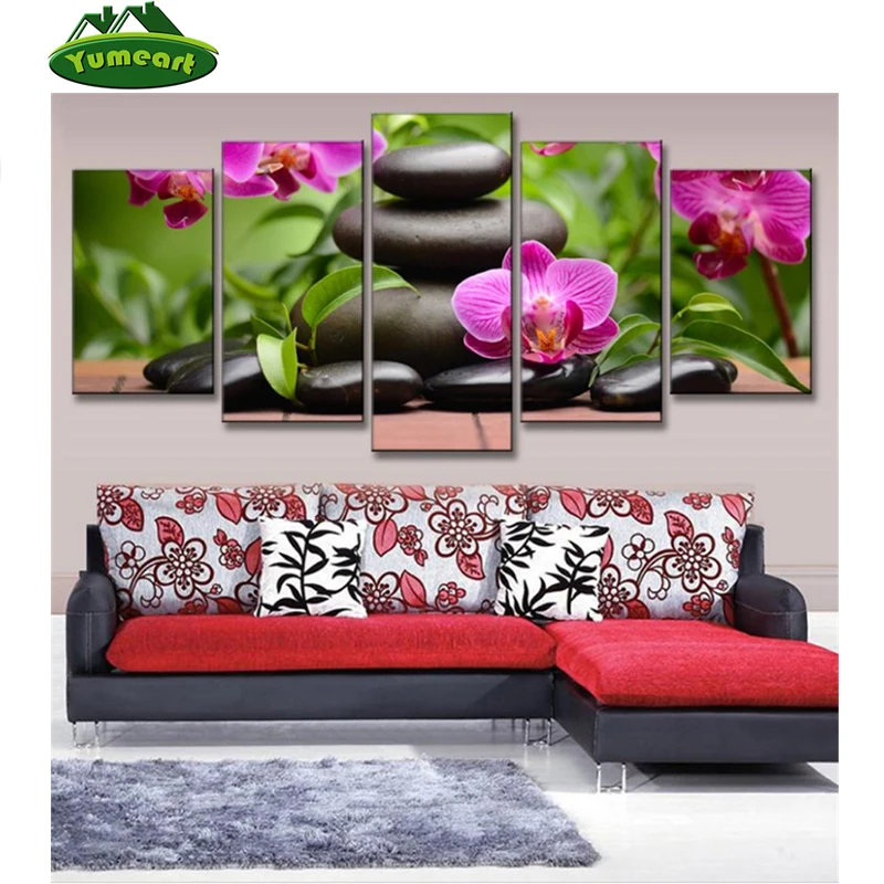 

YUMEART Diy алмазная живопись, цветок орхидеи и черный камень, Алмазная мозаика, вышивка крестиком, алмазная живопись, полная Алмазная вышивка